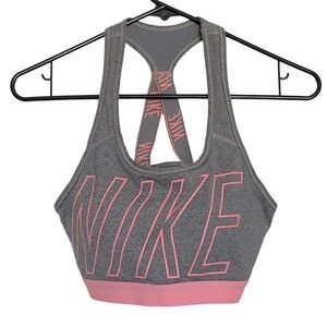 Nike Womens Sports Bra Activewear Size Medium Crop Top Logo Workout Gray Stretch